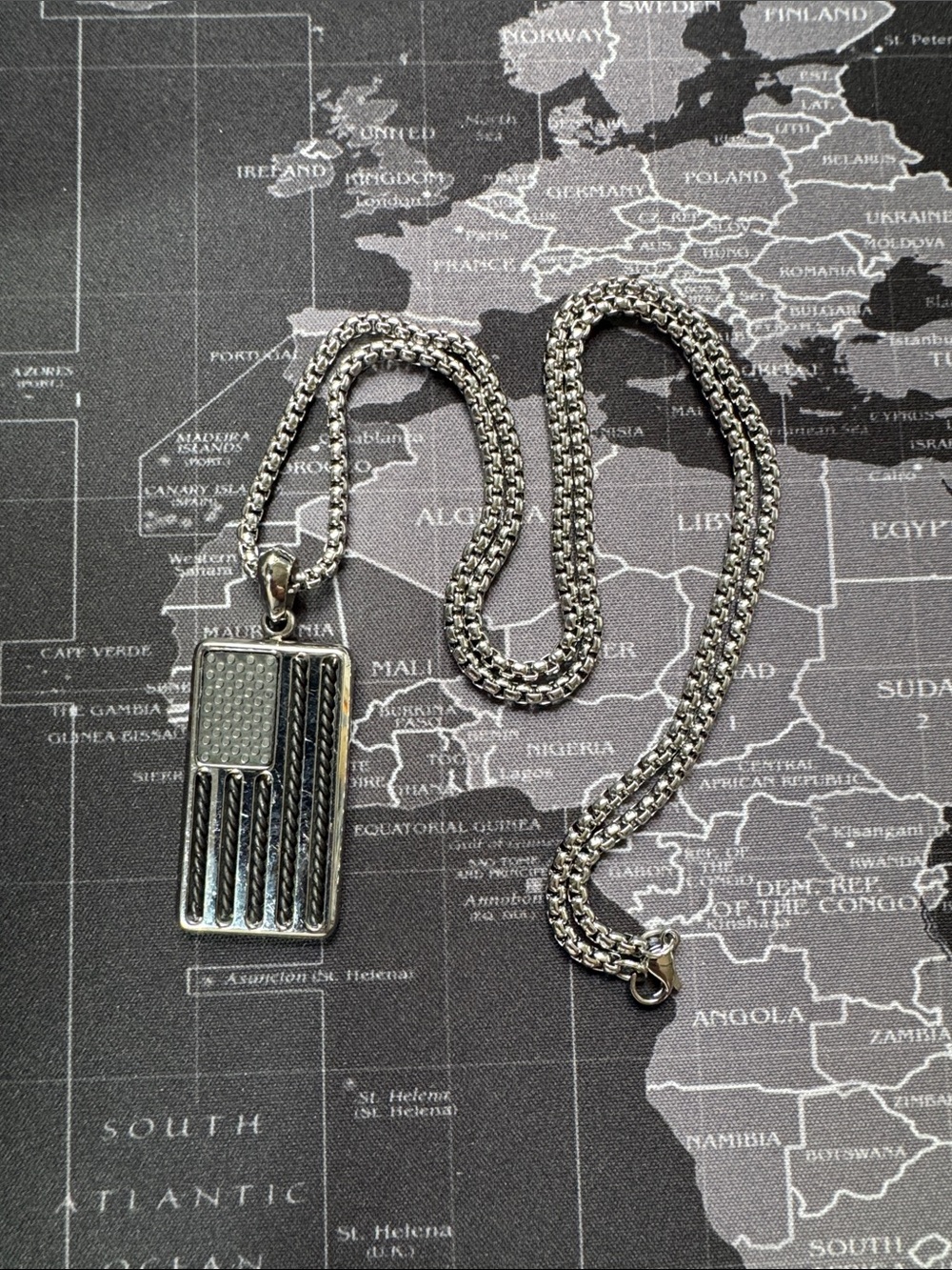 Sterling-Tone American Flag Pendant Necklace in Silver